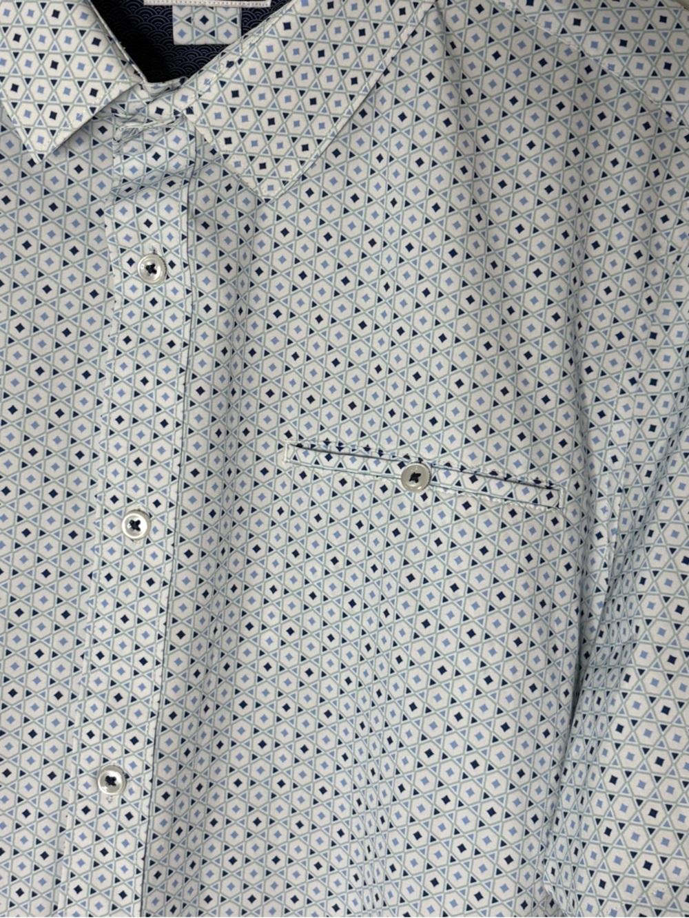 7 Diamonds Men XL Ephraim 4 Way Stretch Short Sleeve Button Up Geometric Blue - Picture 3 of 9